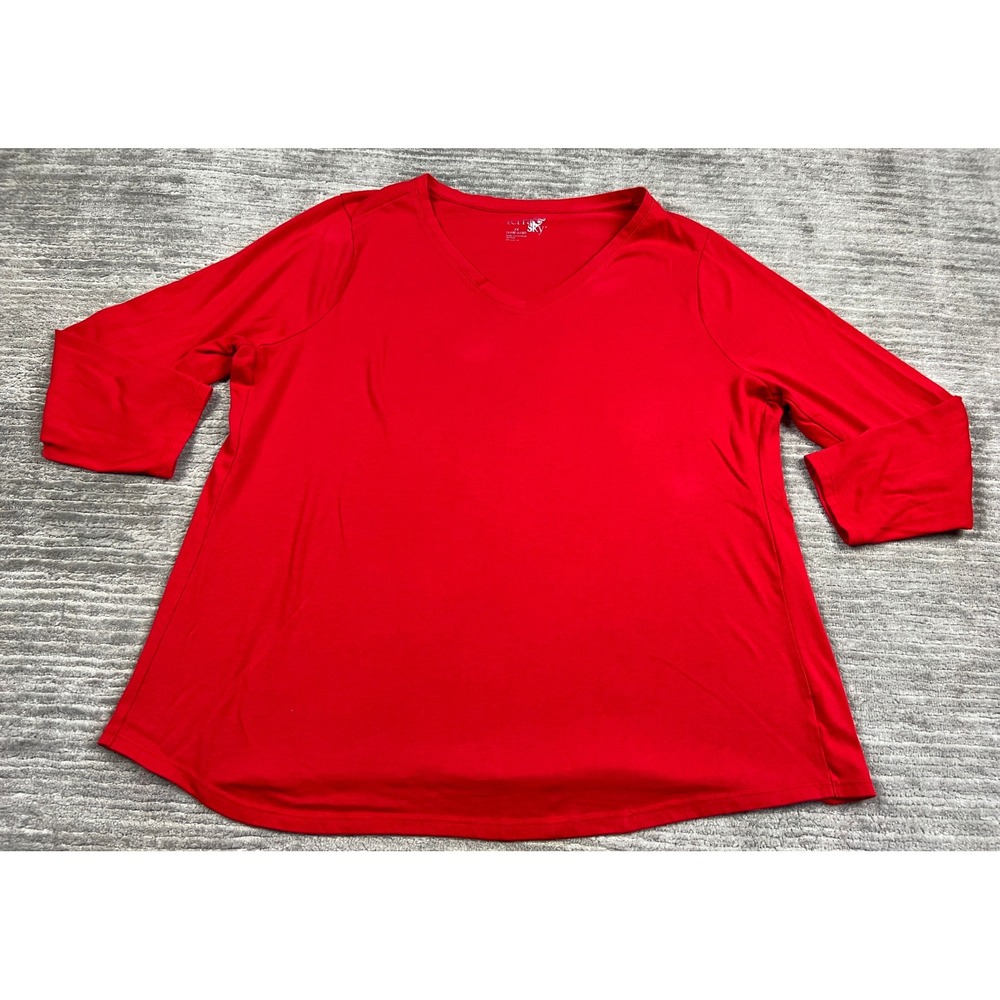 Terra & Sky Top Womens 2X Red Red Rover V-Neck Long Sleeve Casual Cotton Blend
